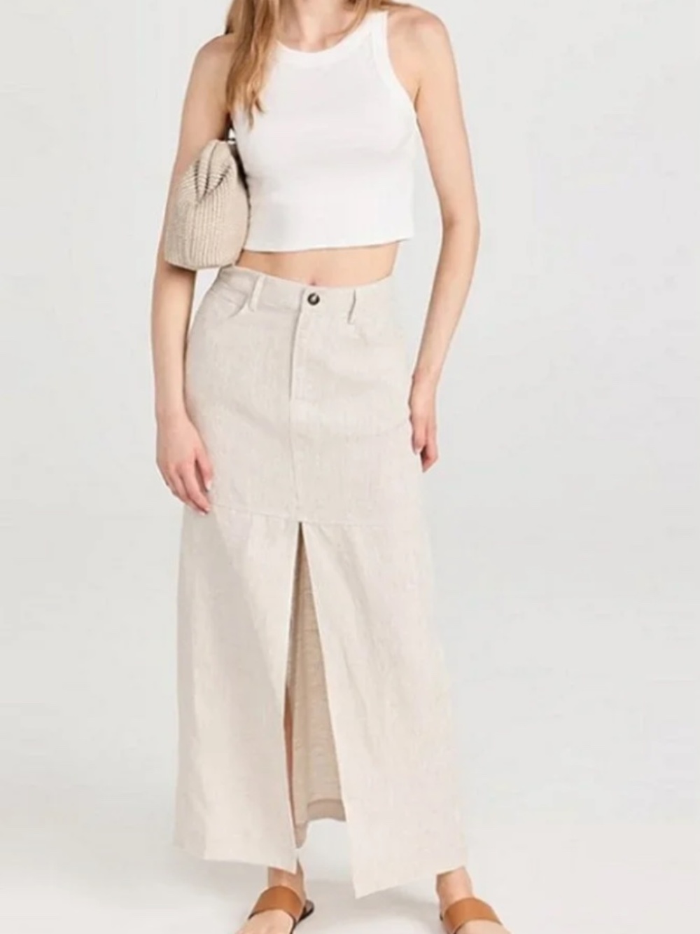 REFORMATION Tazz Linen Maxi Skirt, Oatmeal, Size 10